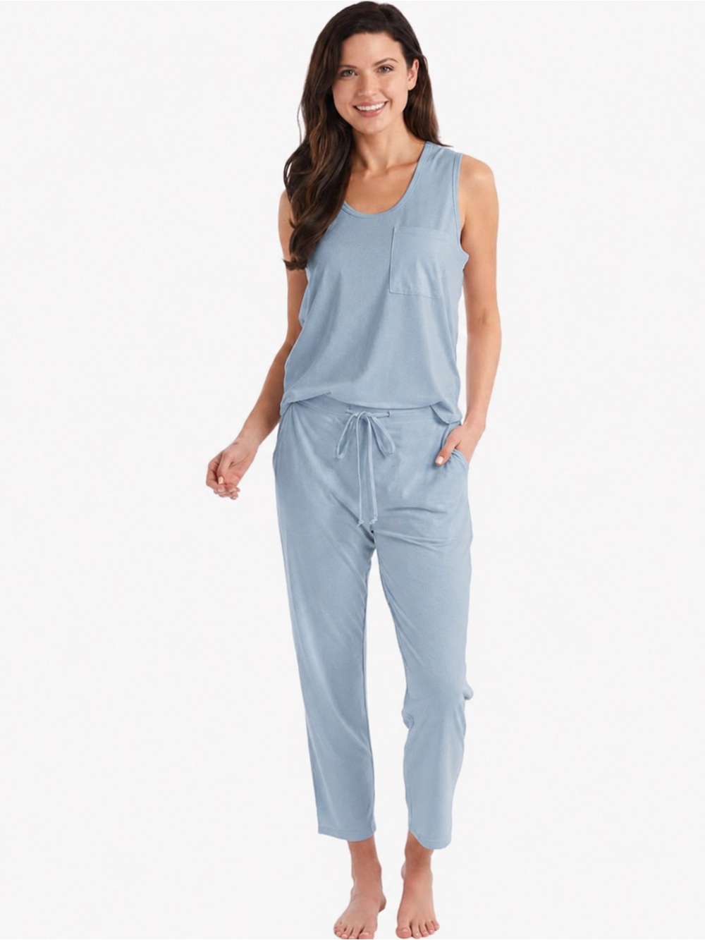 Softies Boyfriend Pocket Muscle Tank with Flood Pant Pajama PJ Set Baby Blue S